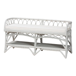 bali & pari Leryn Natural Rattan Bench with Shelf, White